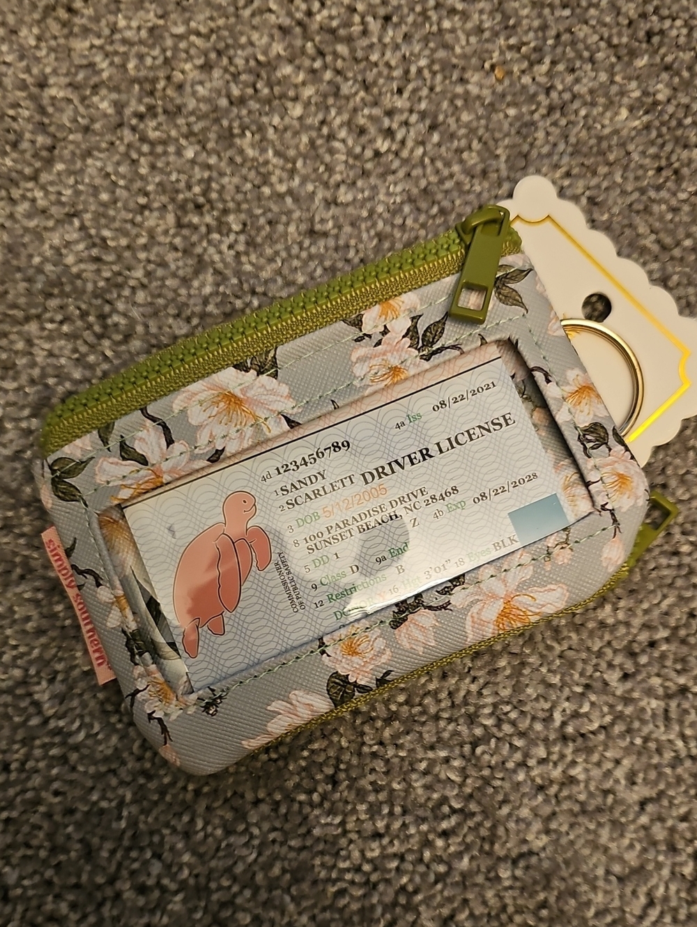 K5🔹️Simply Southern Floral Card & Key Holder in Light Blue with Green Trim